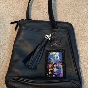 Black Designer Leatjer Women's Bag with Tassel